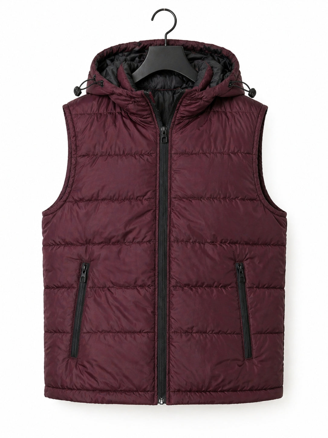 Puffer Jacket Without Sleeves Red Maroon