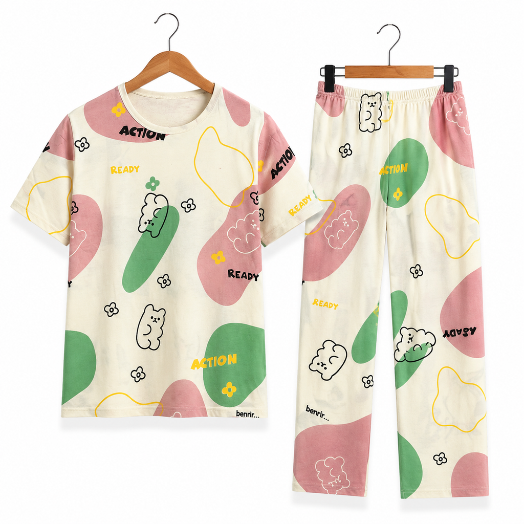 Women's Night Suit Skin bear hearts