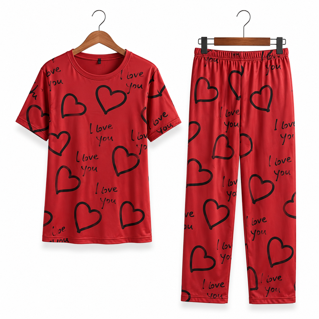 Women's Night Suit Marron hearts