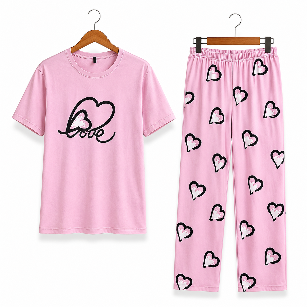 Women's Night Suit Pink hearts