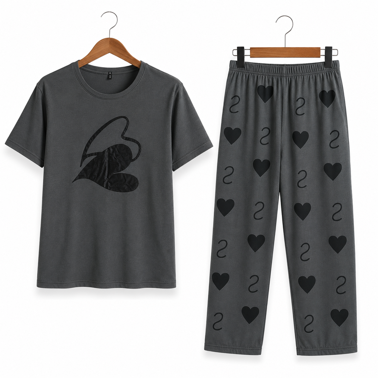 Women's Night Suit Grey hearts