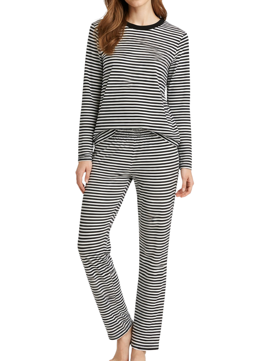 Women's Night Suit Black Stripe