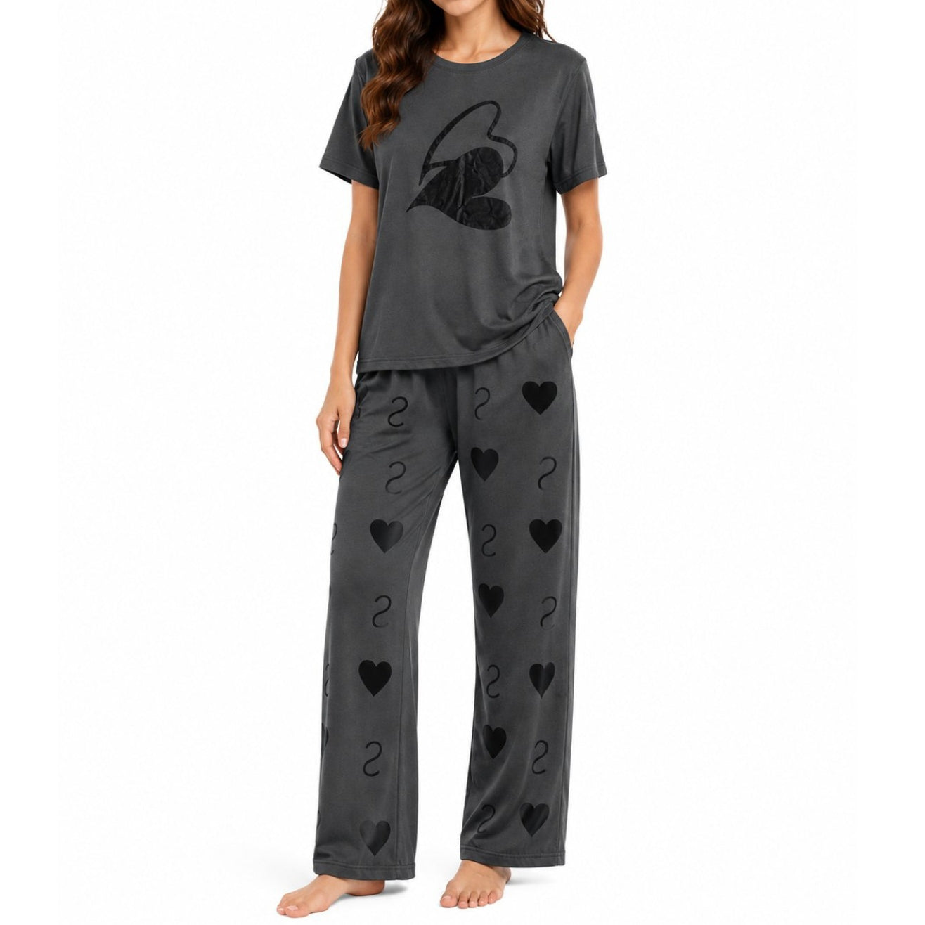 Women's Night Suit Grey hearts