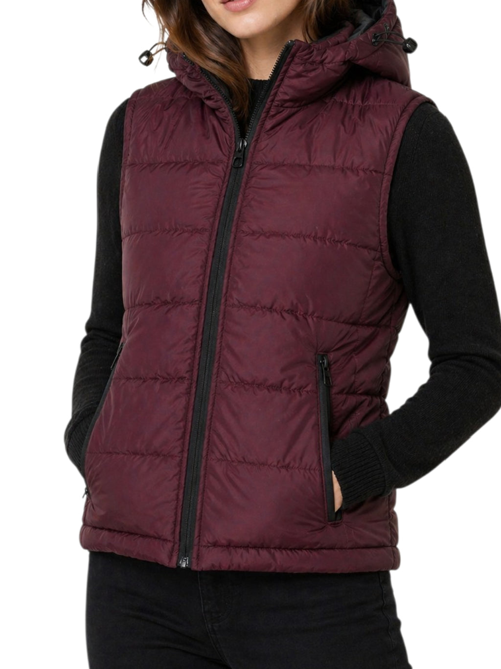 Women' s Puffer Jacket Without Sleeves red or maroon