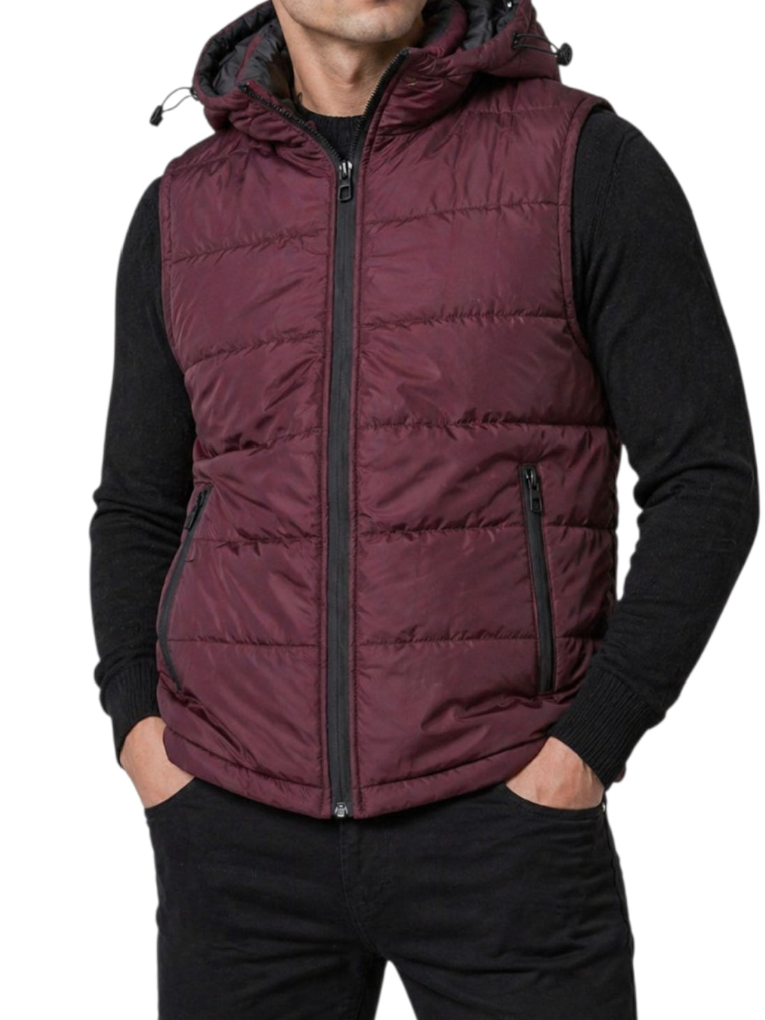 Puffer Jacket Without Sleeves Red Maroon