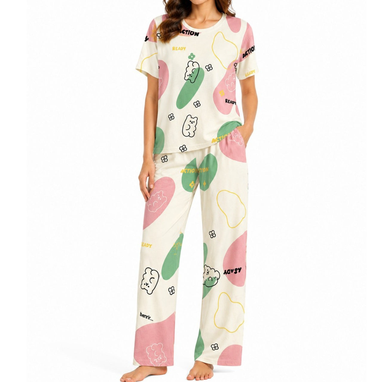 Women's Night Suit Skin bear hearts