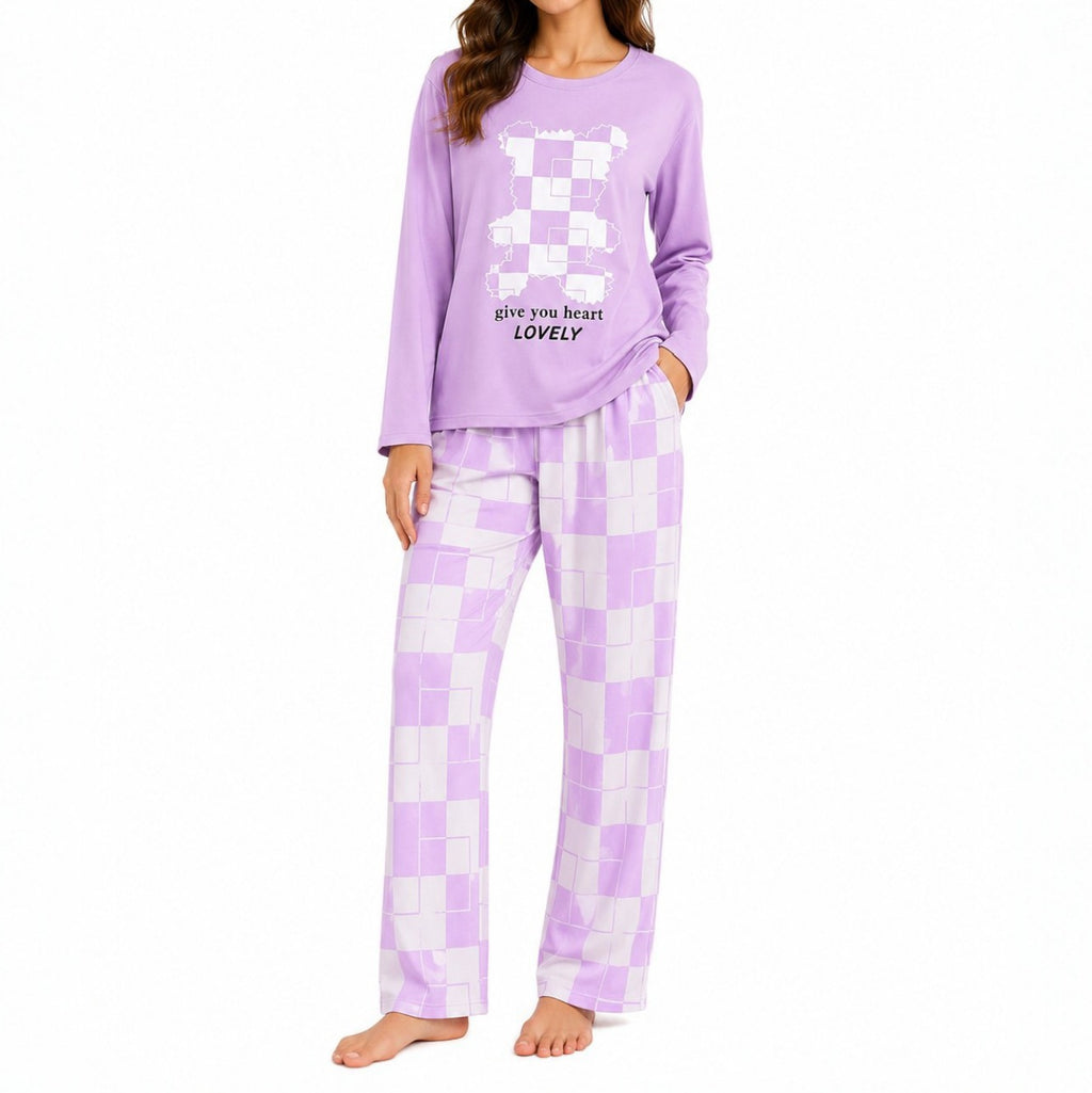 Women's Night Suit Purple Squares