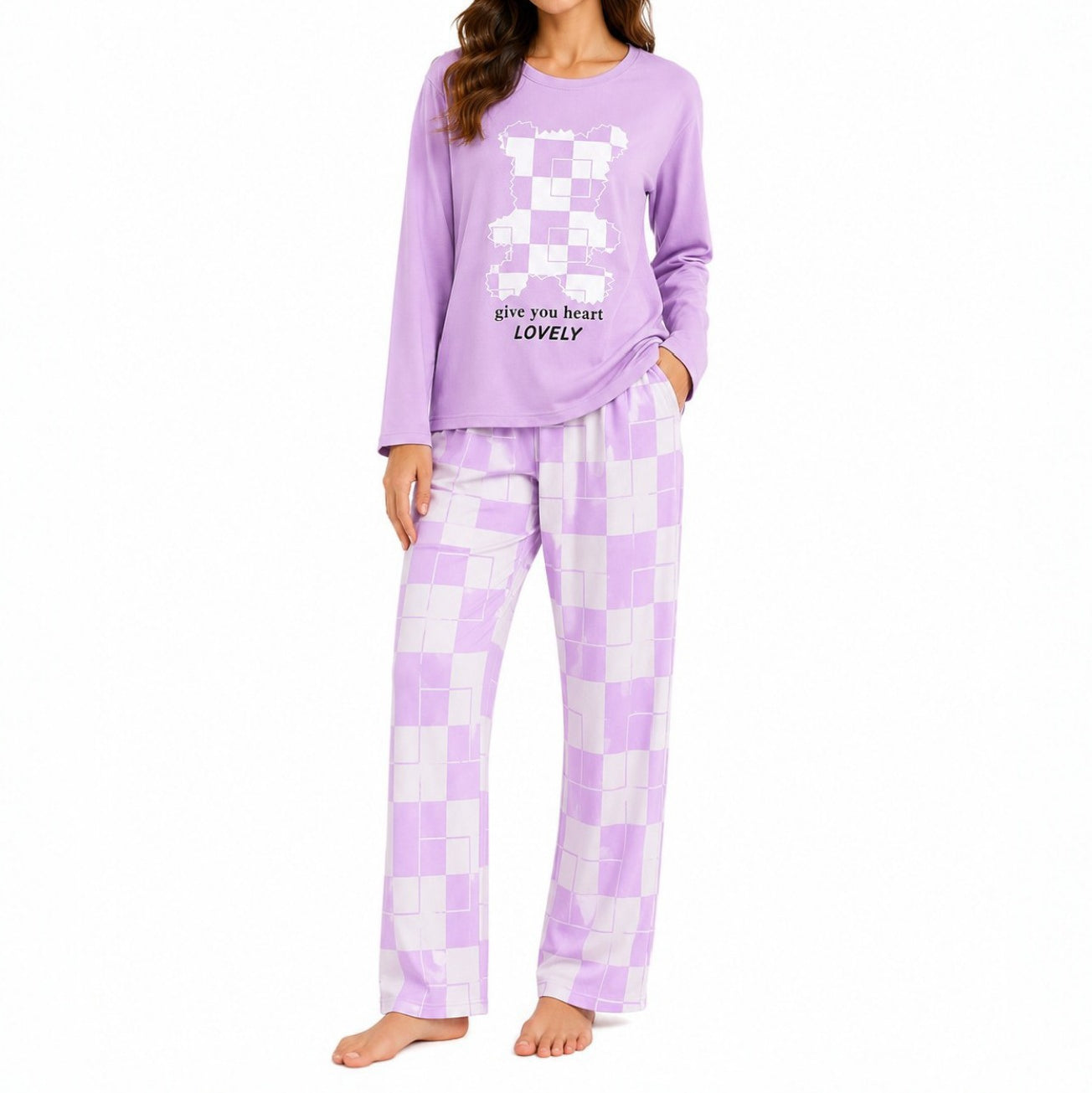 Women's Night Suit Purple Squares