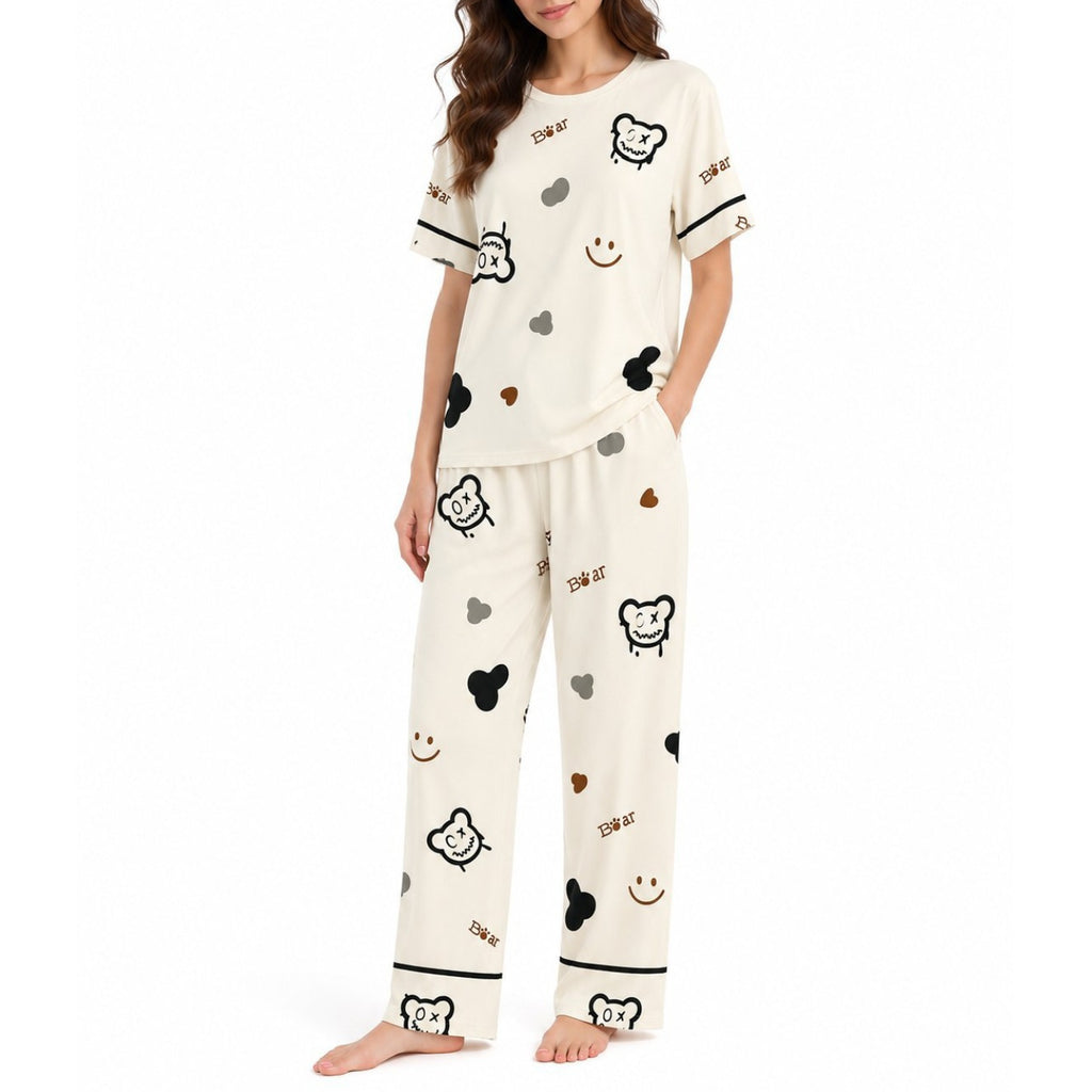 Women's Night Suit Cream teddy