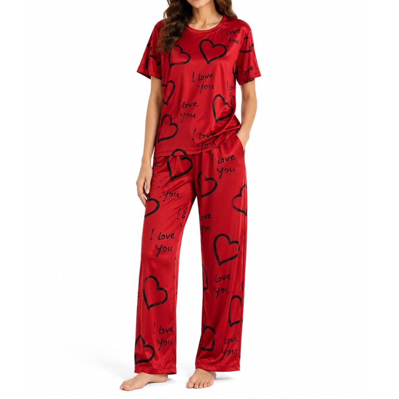 Women's Night Suit Marron hearts