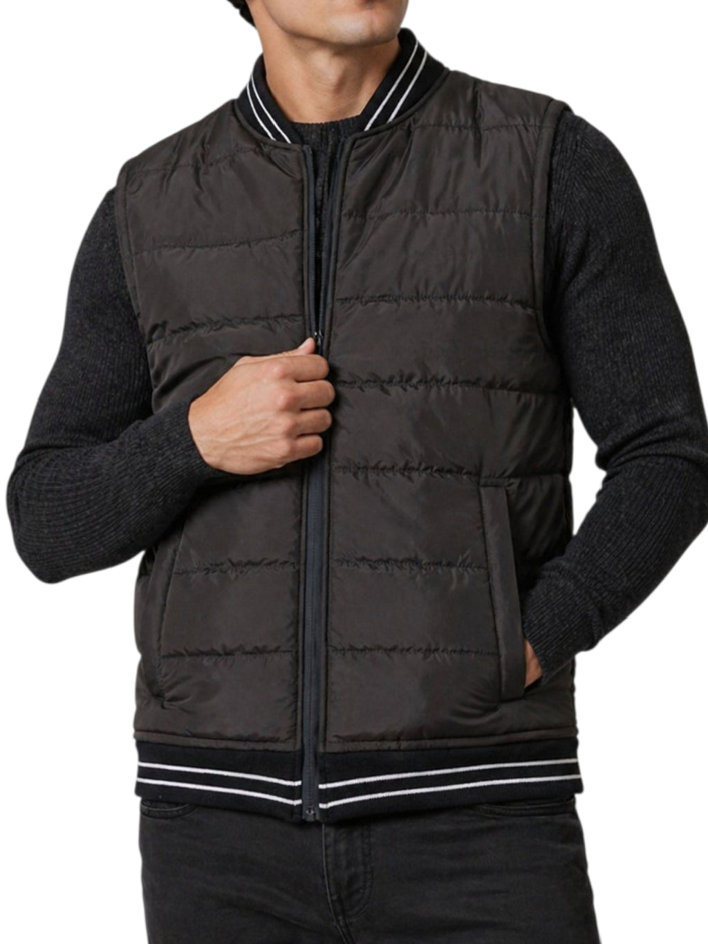 Puffer Jacket Without Sleeves Brown