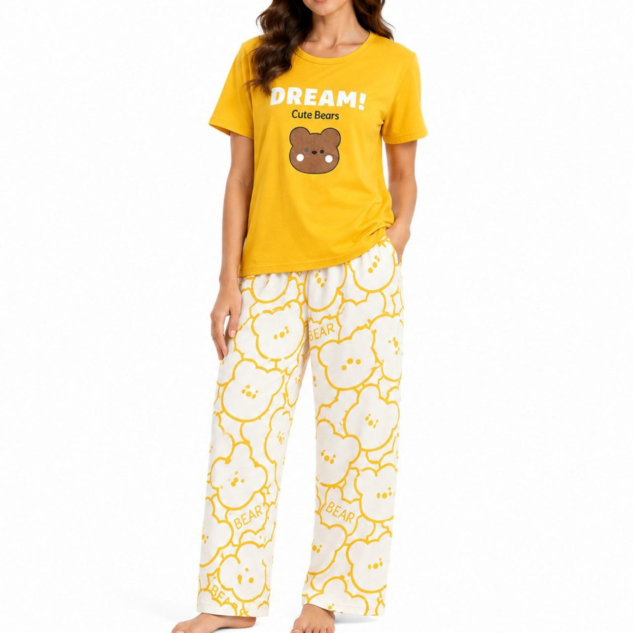Women's Night Suit Yellow bear