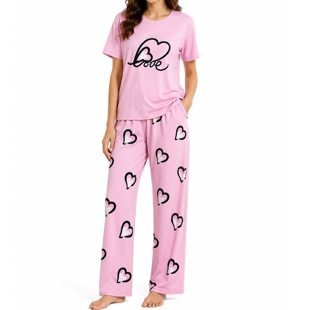 Women's Night Suit Pink hearts