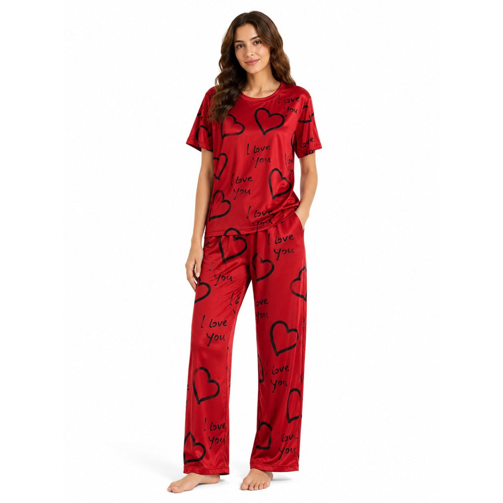Women's Night Suit Marron hearts