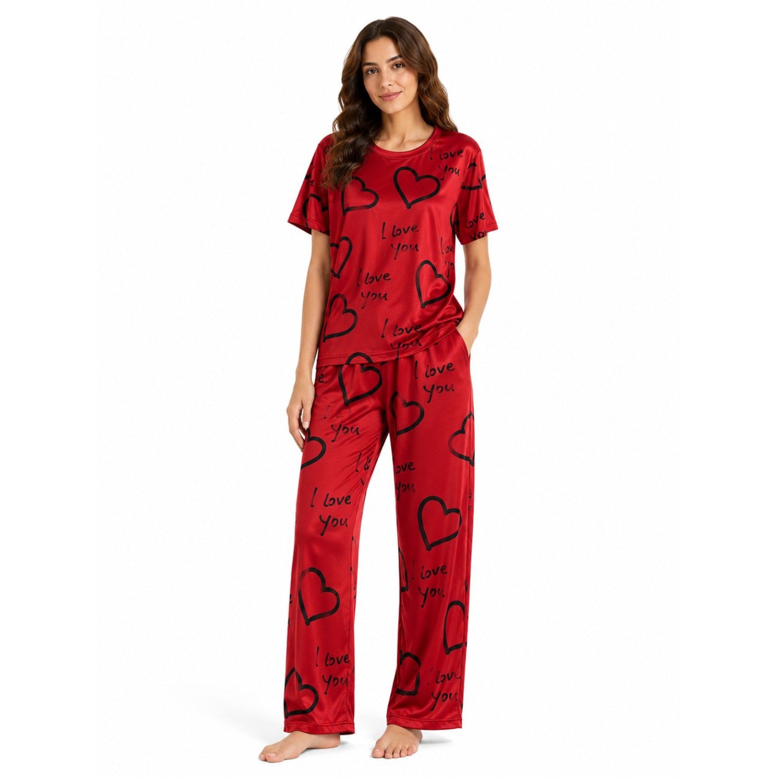 Women's Night Suit Marron hearts