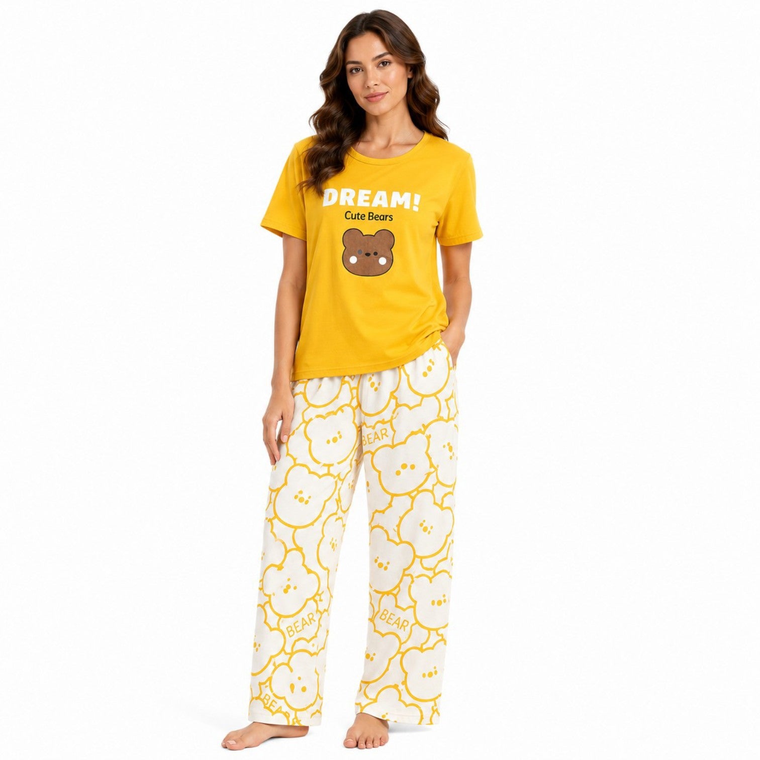 Women's Night Suit Yellow bear