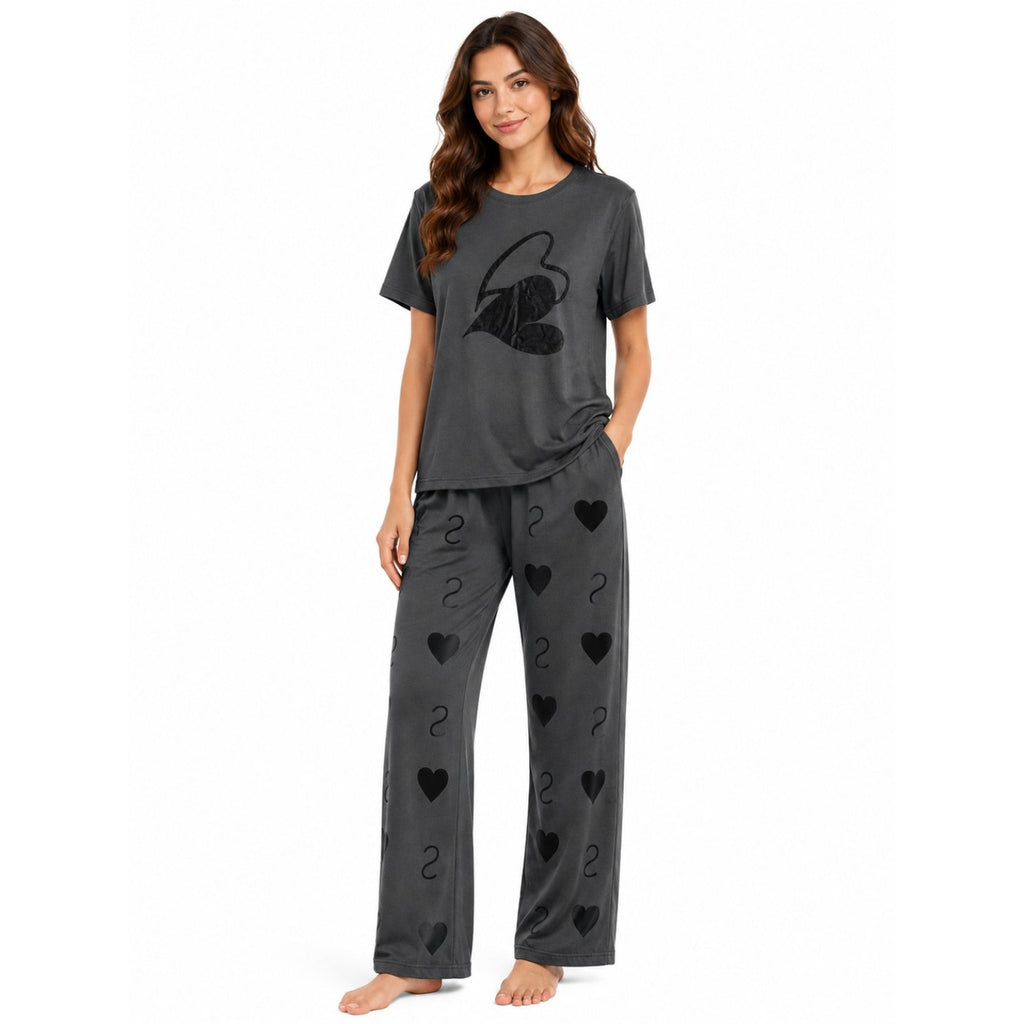 Women's Night Suit Grey hearts