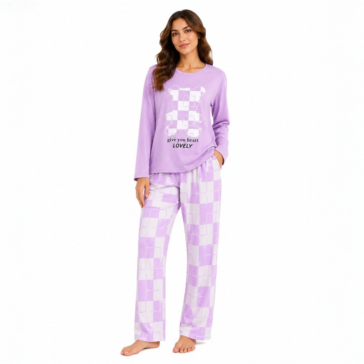Women's Night Suit Purple Squares