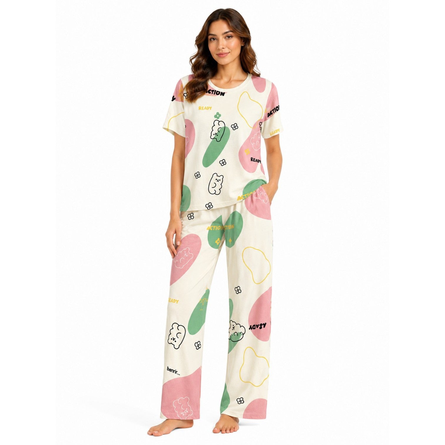 Women's Night Suit Skin bear hearts
