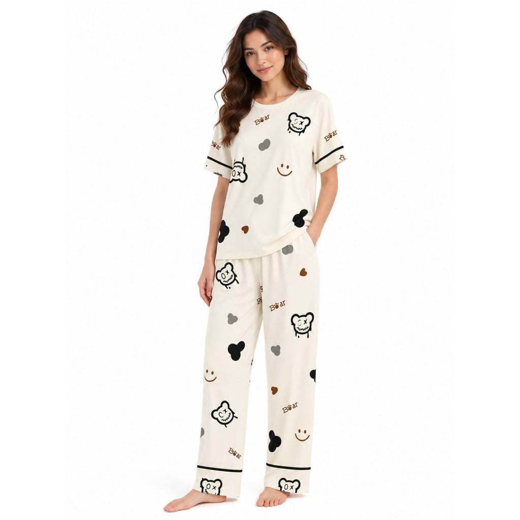 Women's Night Suit Cream teddy