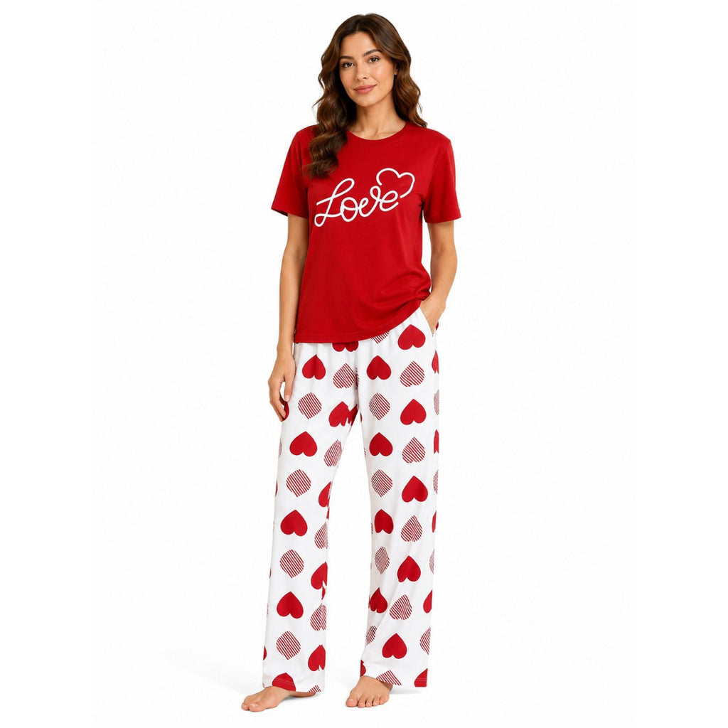 Women's Night Suit Red hearts