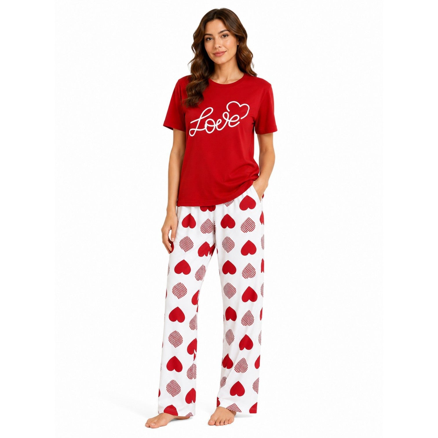 Women's Night Suit Red hearts