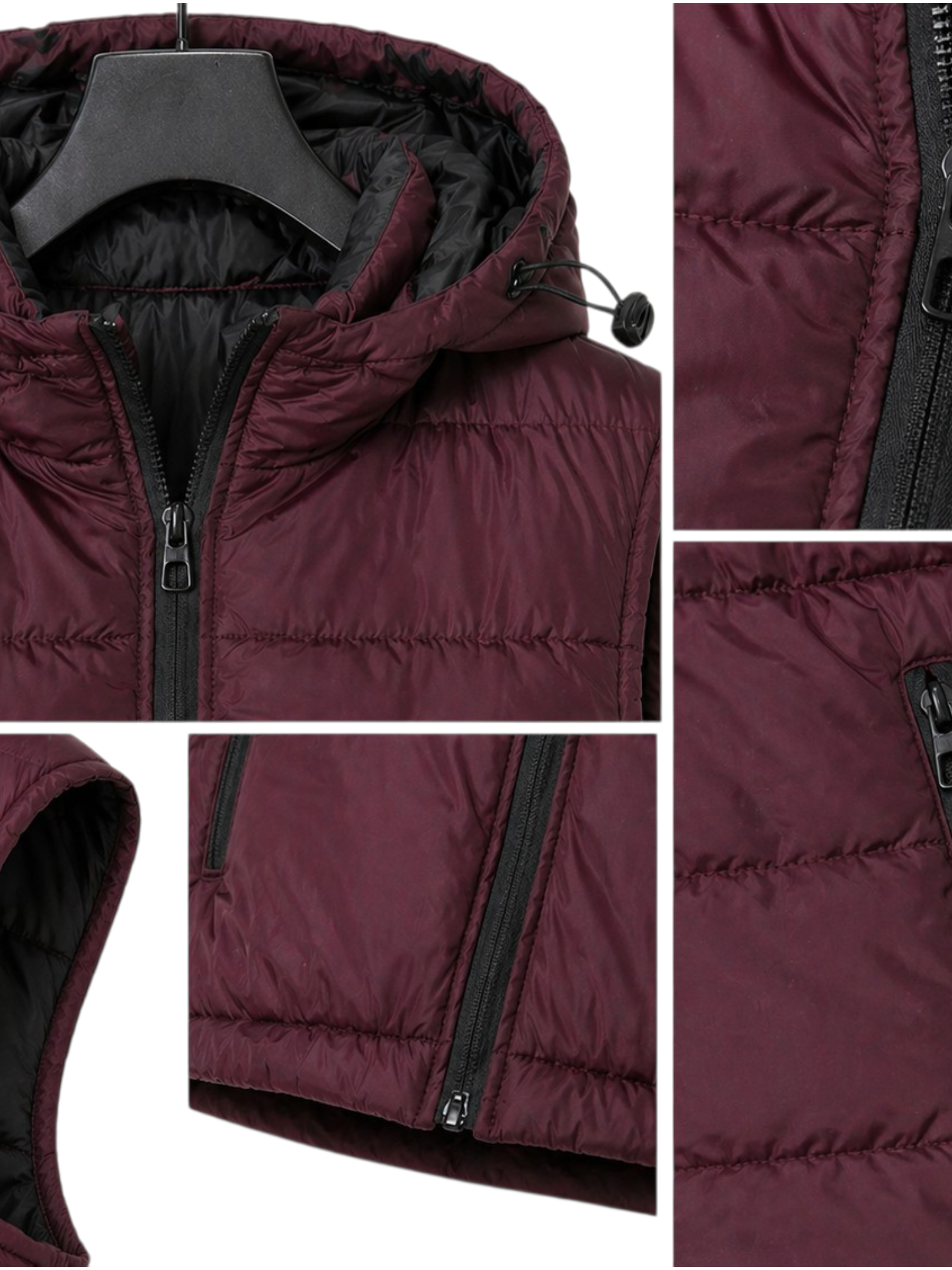 Puffer Jacket Without Sleeves Red Maroon