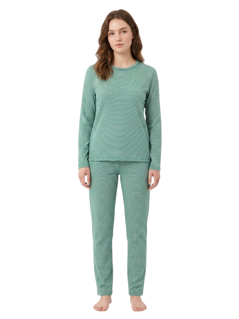 Women's Night Suit Green Stripe