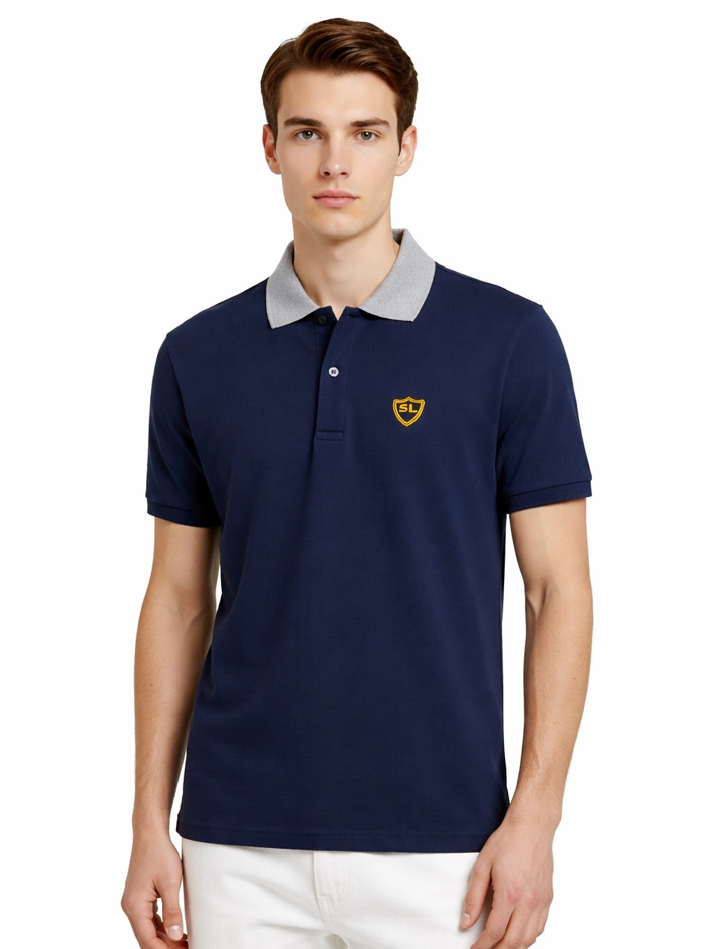 Single Jersey Contrast Collar Dark Navy