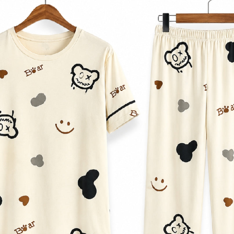 Women's Night Suit Cream teddy