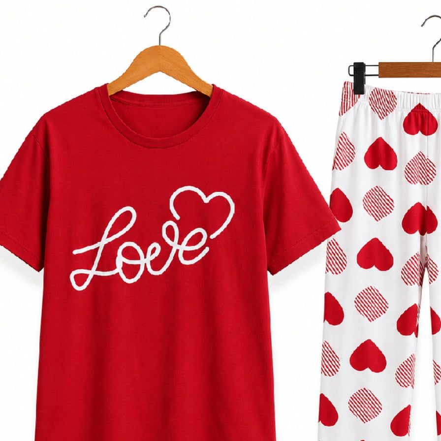 Women's Night Suit Red hearts