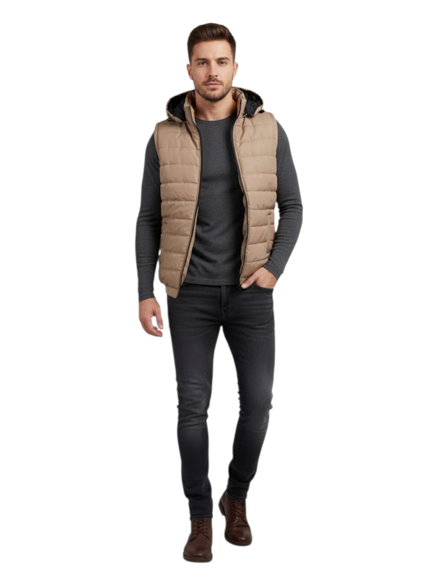 Puffer Jacket Without Sleeves Baige