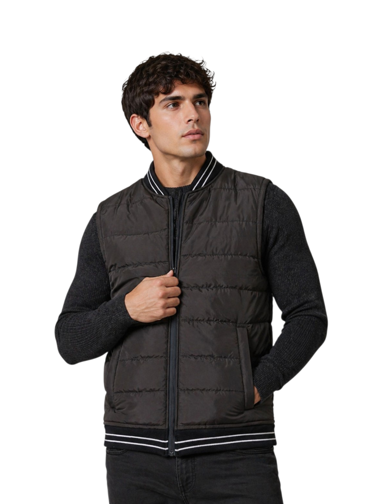 Puffer Jacket Without Sleeves Brown