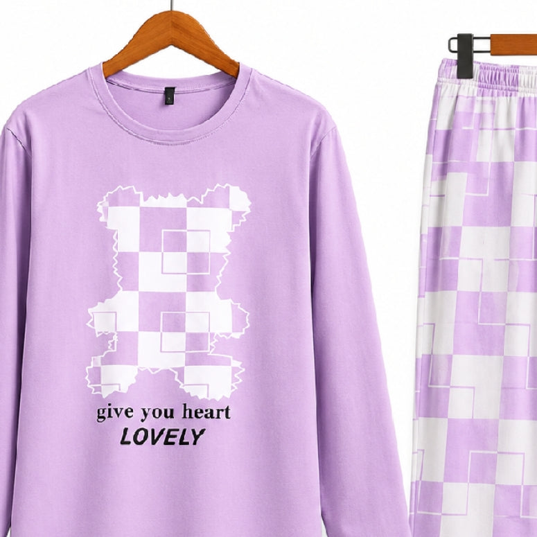 Women's Night Suit Purple Squares