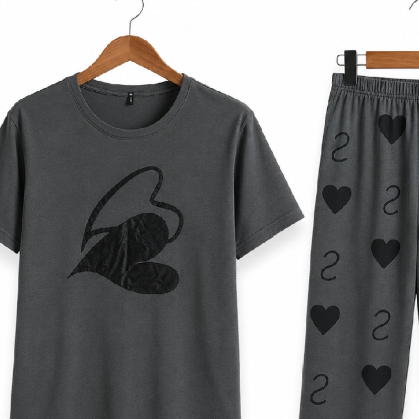 Women's Night Suit Grey hearts