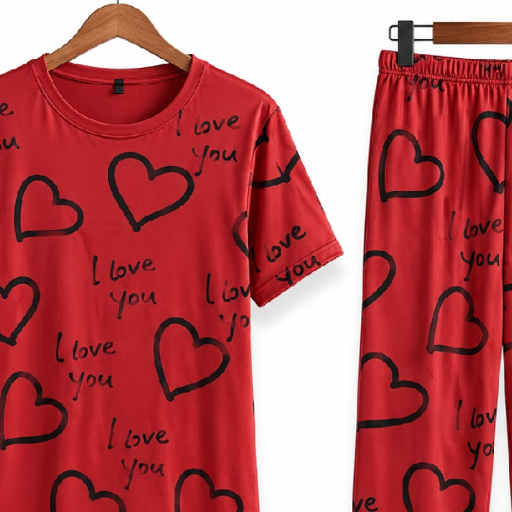 Women's Night Suit Marron hearts