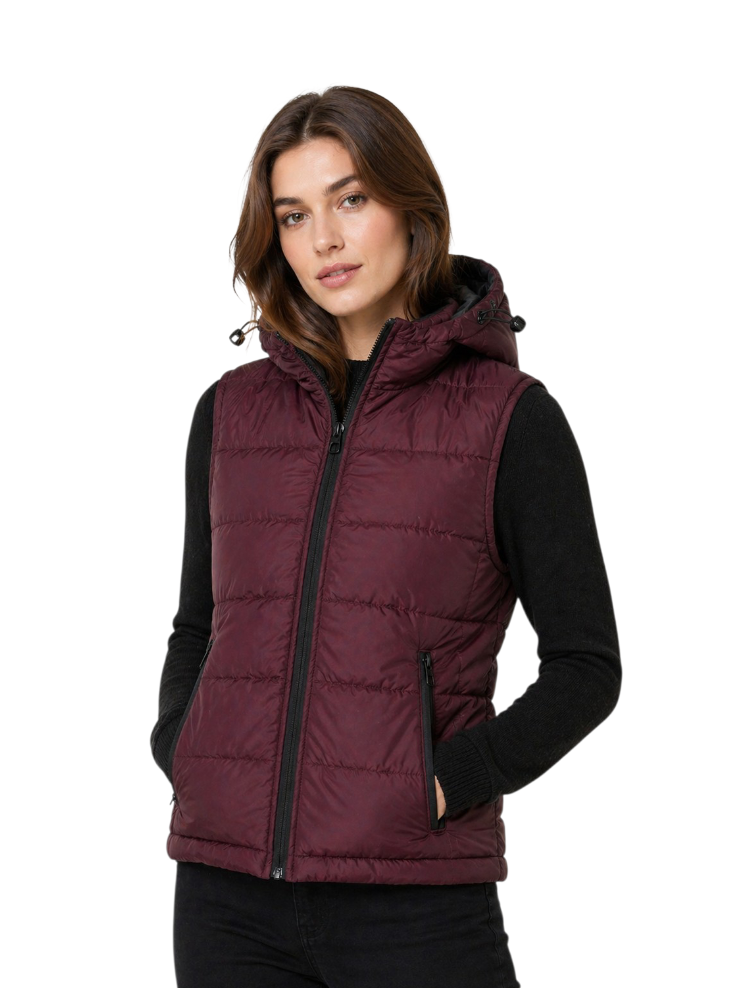 Women' s Puffer Jacket Without Sleeves red or maroon