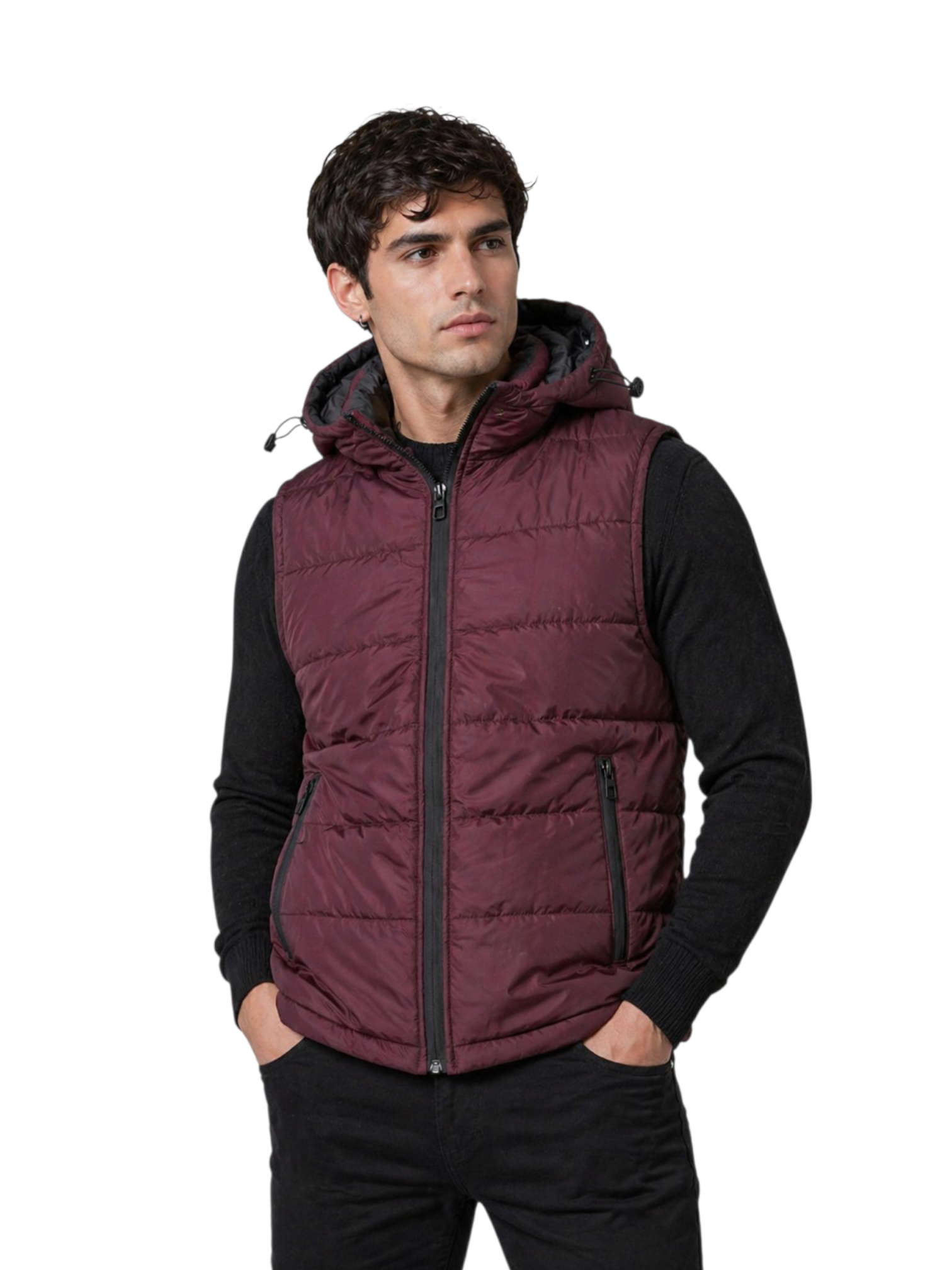 Puffer Jacket Without Sleeves Red Maroon