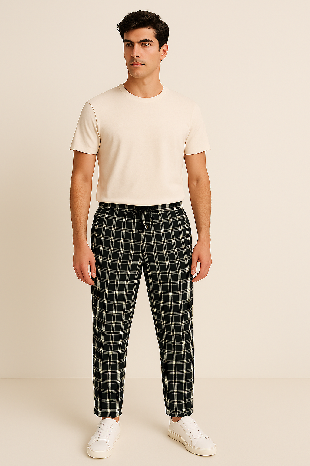 Woven Trouser With Zip Side Pocket Black Check