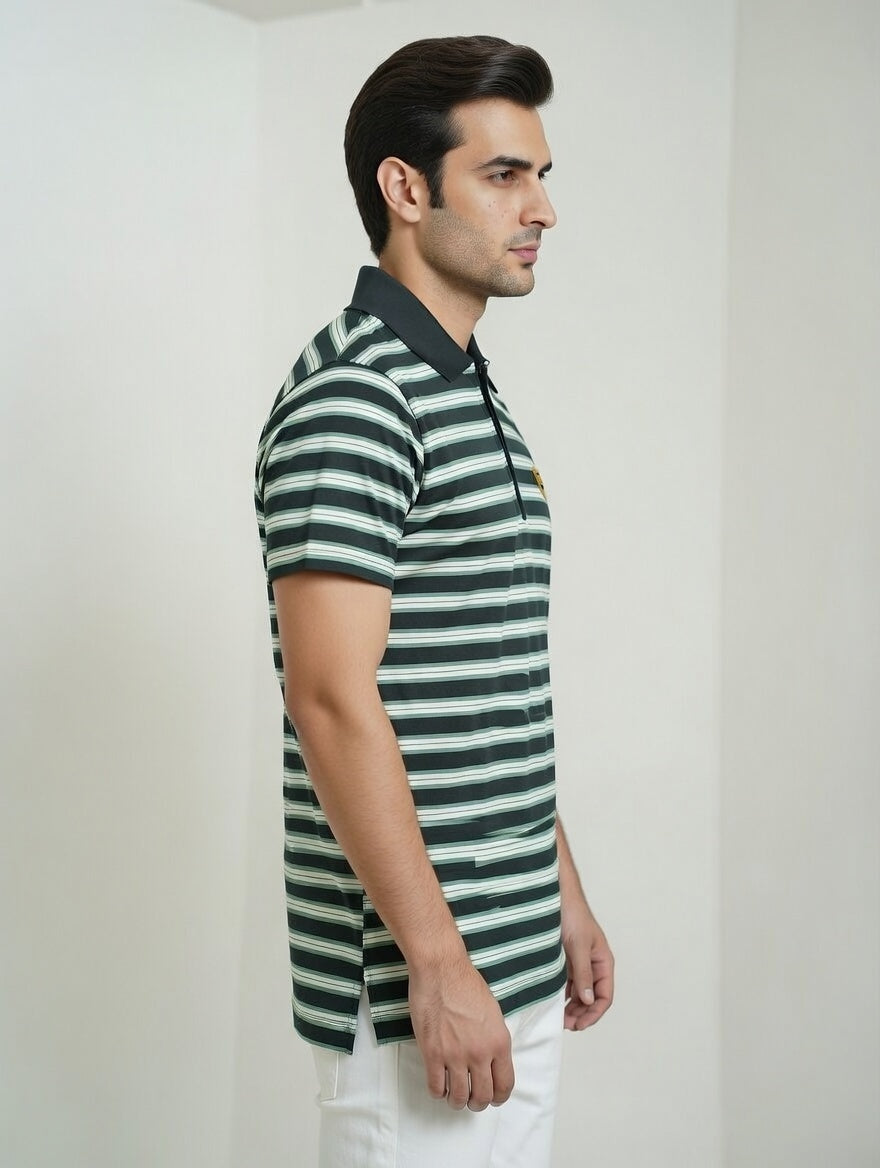 Single Jersey Yarn Dyed Stripe Green White Black