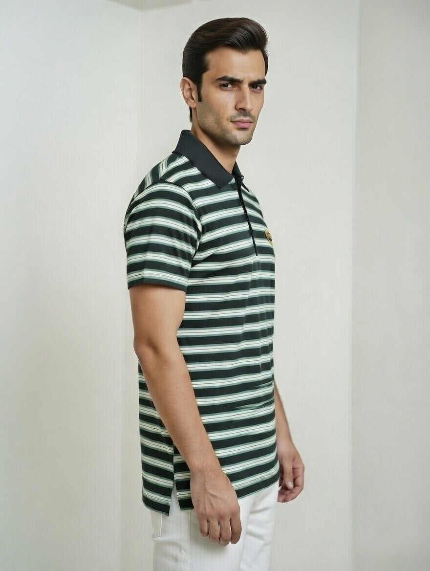 Single Jersey Yarn Dyed Stripe Green White Black
