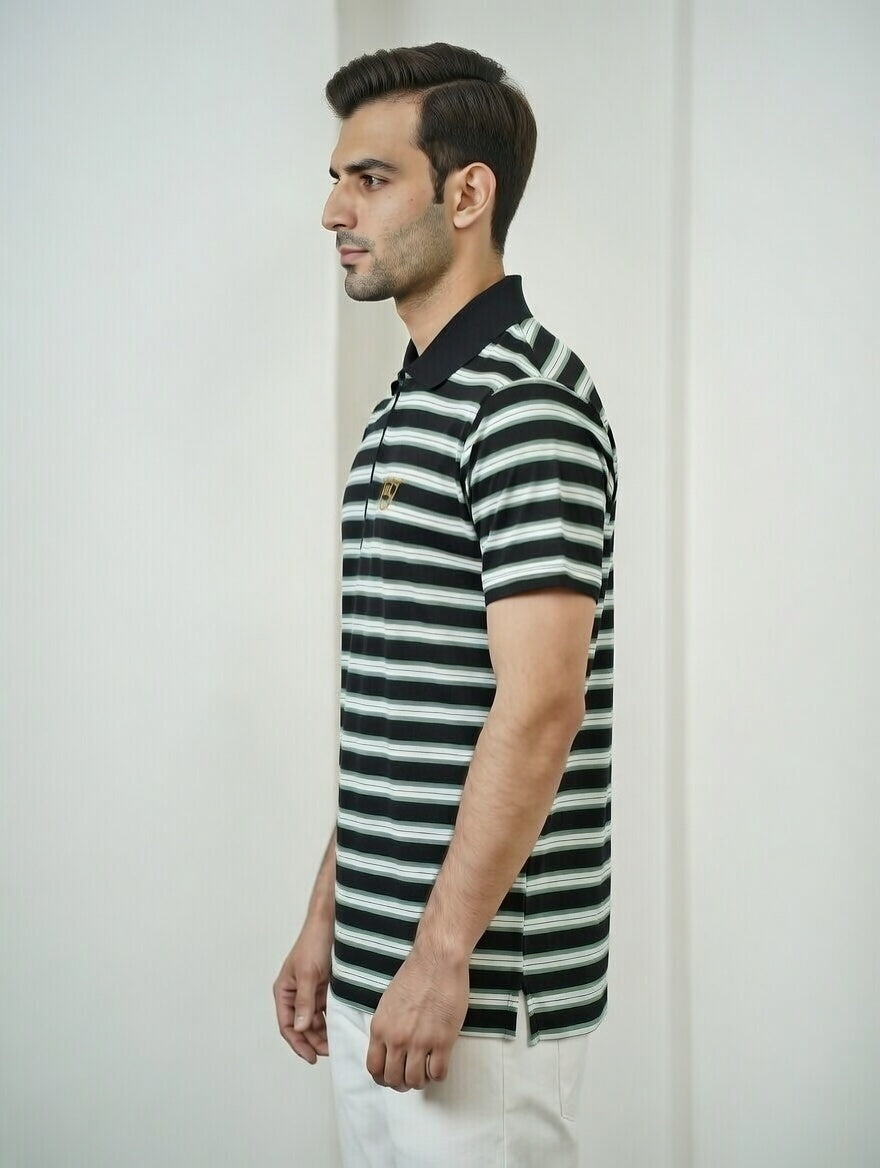 Single Jersey Yarn Dyed Stripe Green White Black