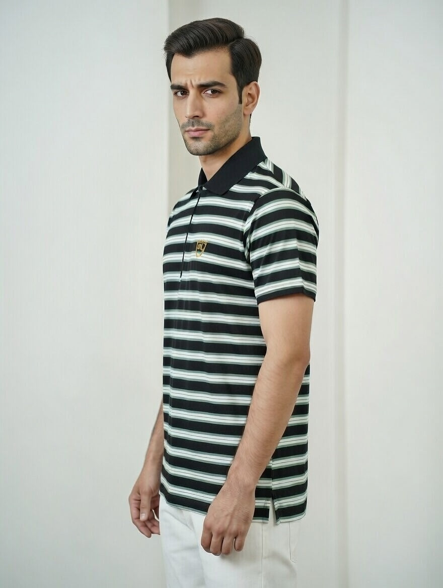 Single Jersey Yarn Dyed Stripe Green White Black