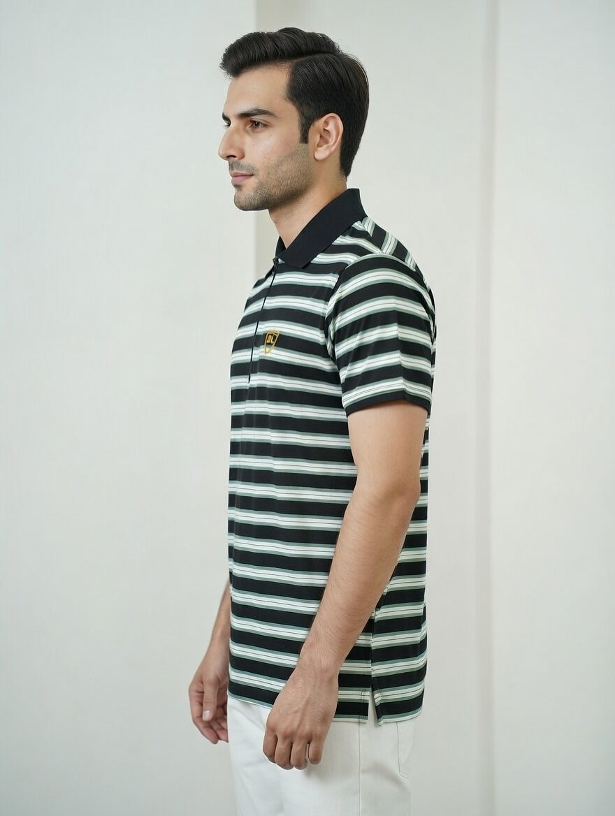 Single Jersey Yarn Dyed Stripe Green White Black