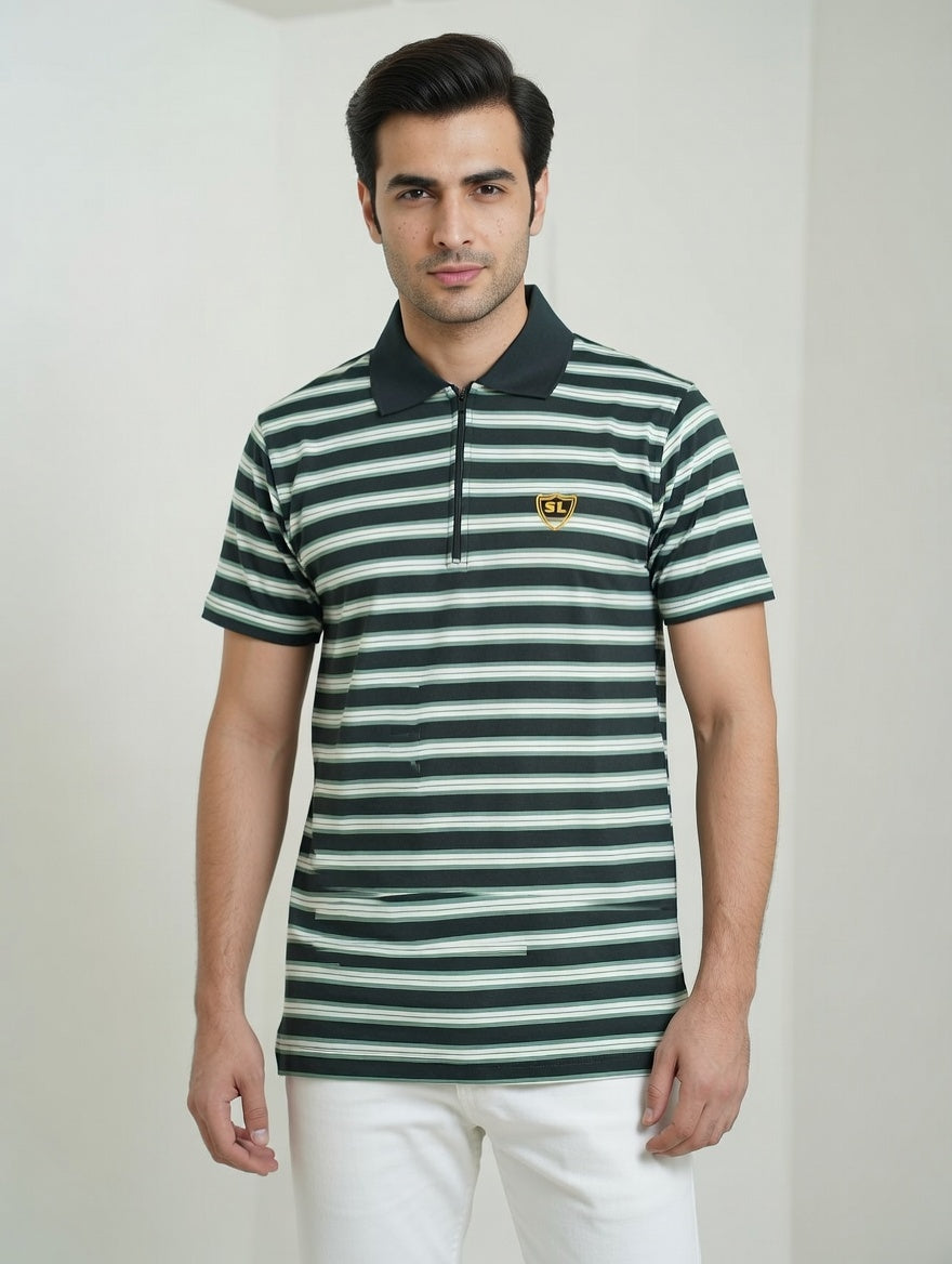 Single Jersey Yarn Dyed Stripe Green White Black