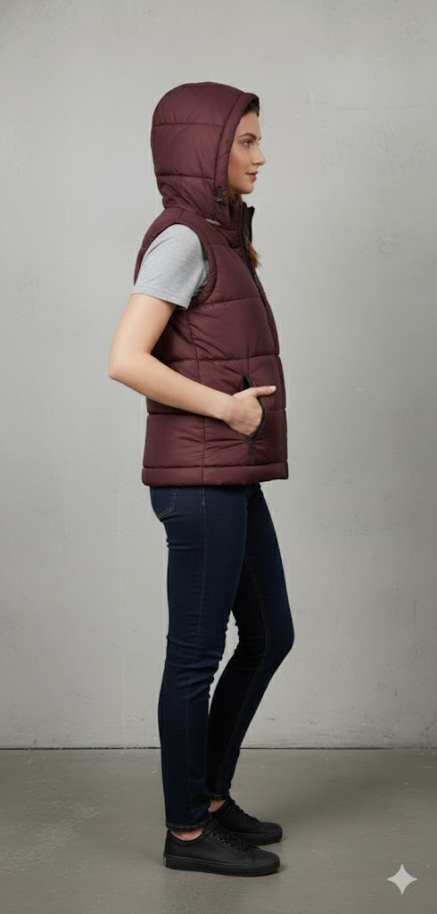 Women' s Puffer Jacket Without Sleeves red or maroon