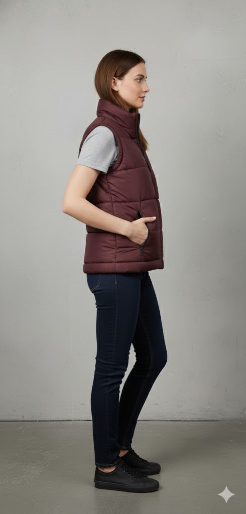 Women' s Puffer Jacket Without Sleeves red or maroon