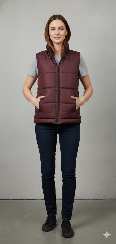 Women' s Puffer Jacket Without Sleeves red or maroon