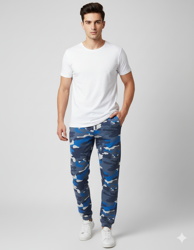 Men's 3 Thread Fleece Trouser Blue camouflage