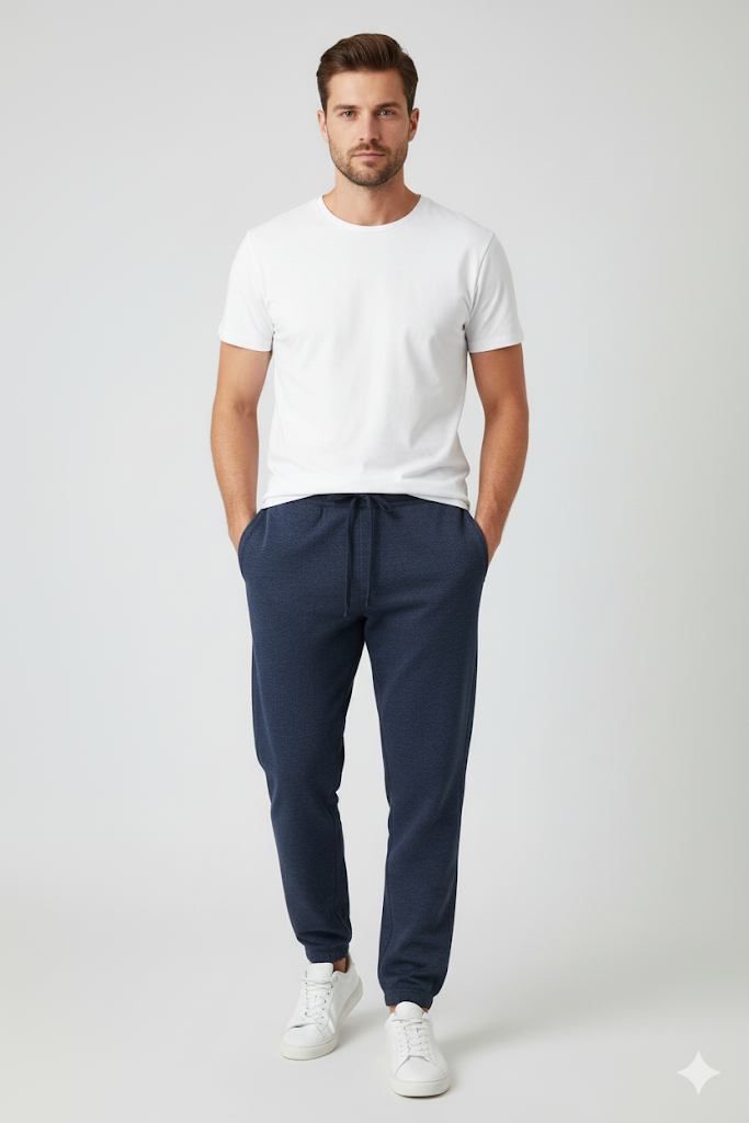 Men's 3 Thread Fleece Trouser Navy Blue Merl